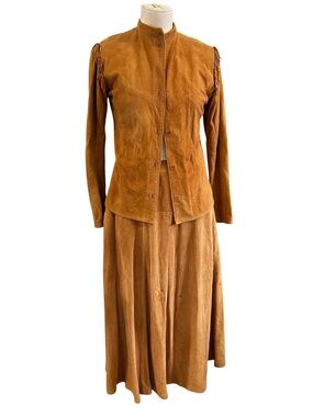 Vintage Char & Sher  leather buckskin jacket and skirt small